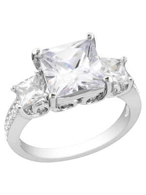 White Cubic Zirconia Silver Engagement Ring - 7 - Silver