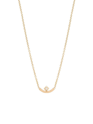 14k Curved Bar With Princess Diamond Necklace