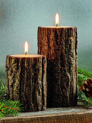 Tag Gilded Tree Bark 3x6 Pillar Candle