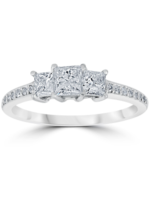 Pompeii3 3/4 Cttw Princess Cut 3 Stone Diamond Engagement Ring 14k White Gold