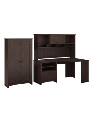 Bush Furniture Corner Desk W/hutch And Tall Storage Cabinet Madison Cherry Buv031msc