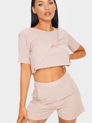 Stone Rib Twist Front Panel Crop Top