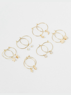 Aeo Gold Charm + Hoop Earrings 6-pack