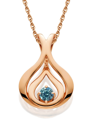 Pompeii3 Blue Diamond Solitaire Pendant & Chain 14k Rose Gold 5/8" Tall