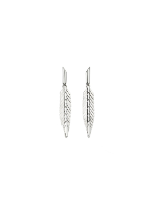 Small Feather Earrings - White Gold