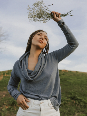 Long Weekend Micro Rib Cowl Neck Top