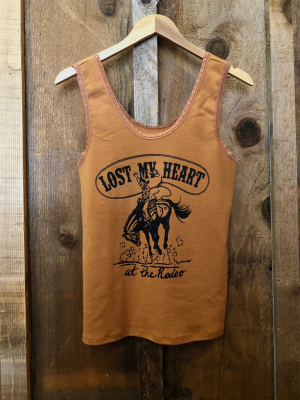 Lost My Heart At The Rodeo Lace Tank Cognac/blk