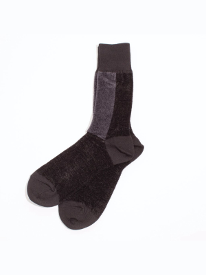 Velour Bi Colour Crew Socks - Black