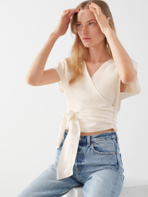 Linen Blend Wrap Top