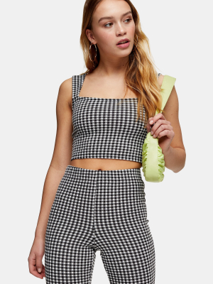 Petite Black And White Stretch Gingham Crop Top