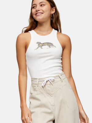 Walking Tiger Crop Vest In White