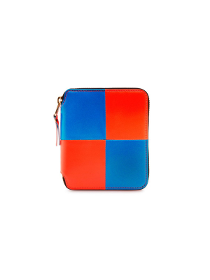 Classic Zip Wallet - Fluo Squares - Blue/orange