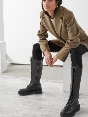 Chunky Knee High Leather Boots