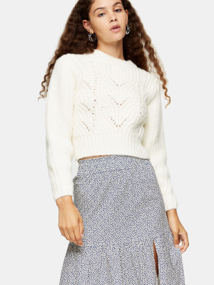 Ivory Mixed Sleeve Knitted Sweater