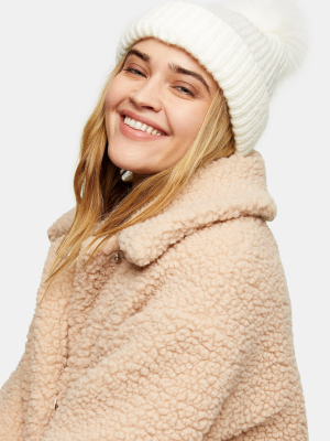 White Faux Fur Pom Beanie