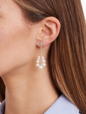 Graduated White Pearl Silver Teardrop Earrings