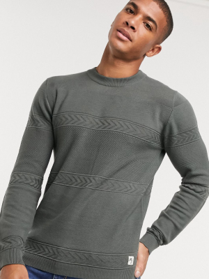 River Island Mixed Stitch Sweater In Dark Green