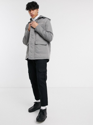 Asos Design Hooded Jacket In Gray