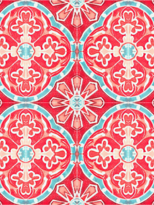 Rufous Tile Wallpaper In Blue And Red From The Eclectic Collection By Mind The Gap