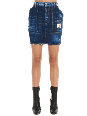 Dsquared2 Logo Patch Distressed Mini Skirt