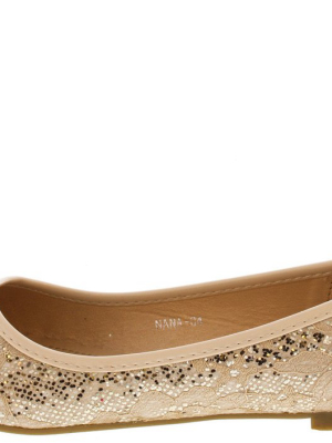 Nana04 Apricot Chain Glitter Lace Flat