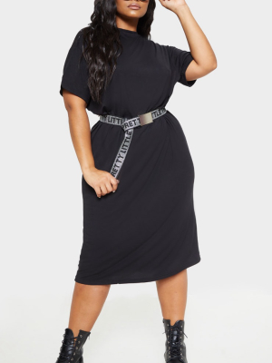 Plus Black Oversized Boxy Midi T Shirt Dress