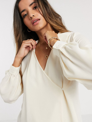 Vero Moda Wrap Blouse With Collar Detail In Cream