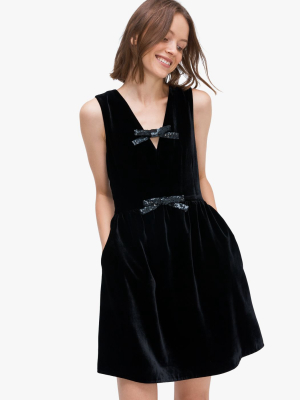 Sequin-bow Velvet Dress