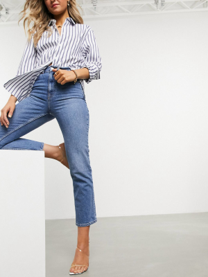 Asos Design High Rise Stretch 'slim' Straight Leg Jeans In Midwash