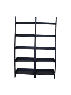 Set Of 2 75.5" 5 Shelf Leaning Bookcase Black - International Concepts
