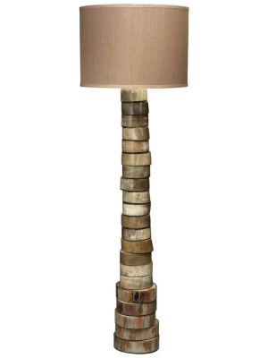 Stacked Horn Floor Lamp In Horn With Large Drum Shade In Elephant Hemp