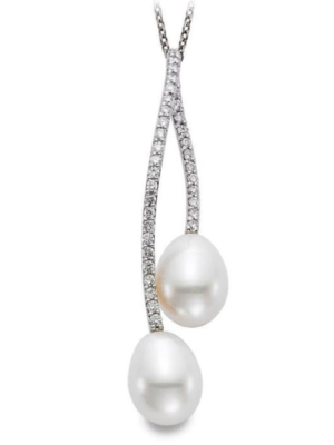 Vine Pearl & Diamond Pendant Necklace