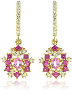 Pink Sapphire & Diamond Drop Earrings