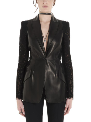 Alexander Mcqueen Lace Sleeve Leather Blazer