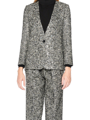 Sparkle Tweed V-neck Blazer With Crystal