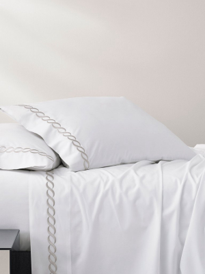 Cable Embroidered Percale Sheet Set