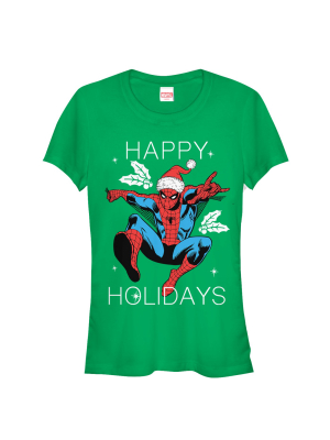 Junior's Marvel Christmas Holly Spider-man T-shirt