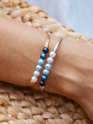 Blue Ombre Crystal Pearl Bangle Bracelet