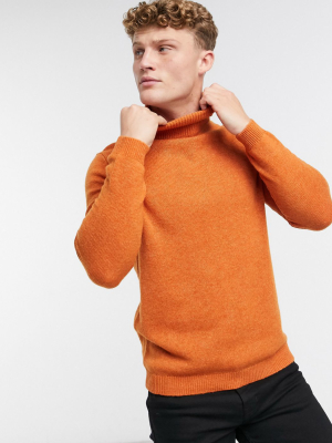 Asos Design Lambswool Turtle Neck Sweater In Pumpkin