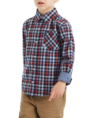 Boys' Red/blue Long-sleeve Plaid Button-down Shirt (sizes 4-7)