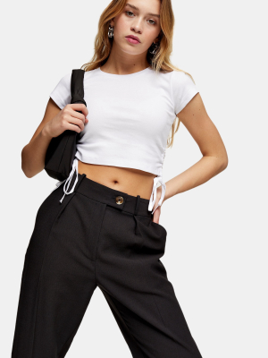 Petite Washed Black Button Hem Pants