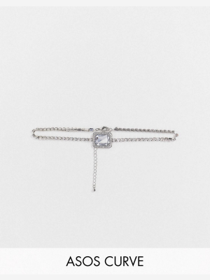 Asos Design Curve Choker Necklace With Baguette Crystal In Silver Tone