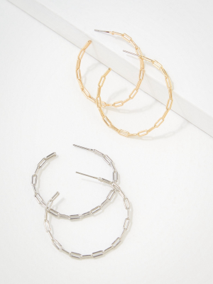 Aeo Gold + Silver Chain Hoop Earring