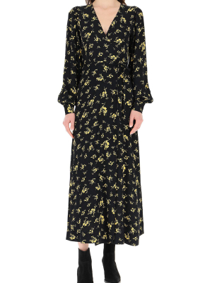 Ganni Floral Print Wrap Maxi Dress