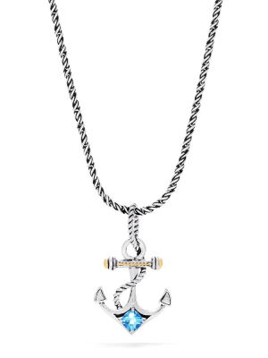 Effy Seaside Sterling Silver & 18k Gold Blue Topaz Anchor Pendant, 0.80 Tcw