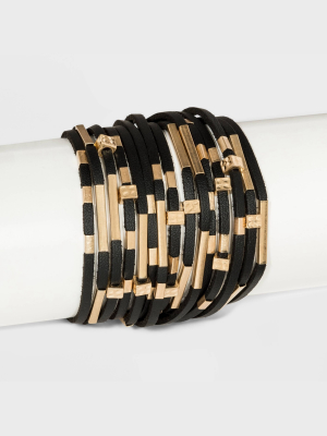 Simulated Leather And Tube Slider Magnetic Bracelet - Universal Thread™ Black