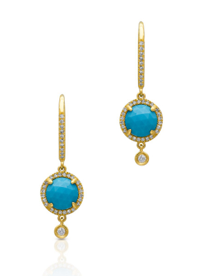 14kt Yellow Gold Diamond Turquoise Kennedy Wireback Earrings