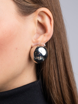 Polished Silver Button Clip Earrings