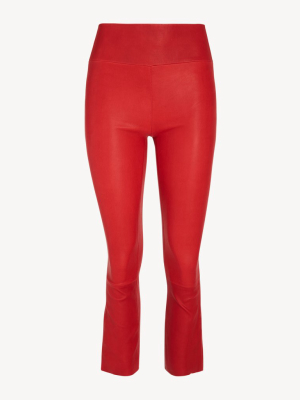 Red Leather Crop Flare Legging