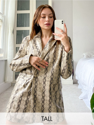 4th + Reckless Tall Pu Oversized Blazer In Snake Print